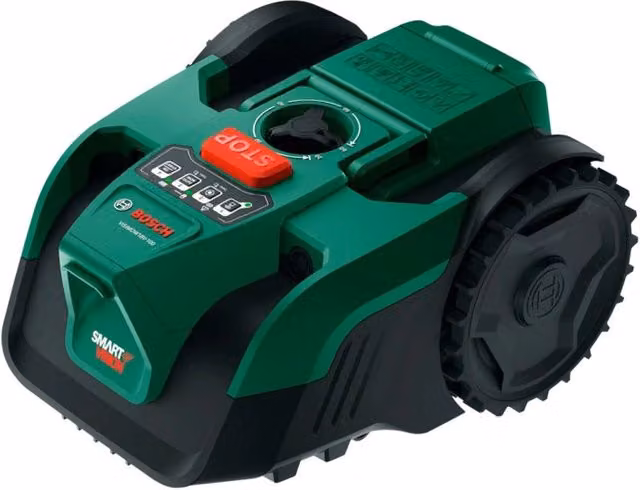 Robot rasaerba Bosch VisiMow 18V-100 verde, con larghezza di taglio 16 cm e copertura fino a 100 m²