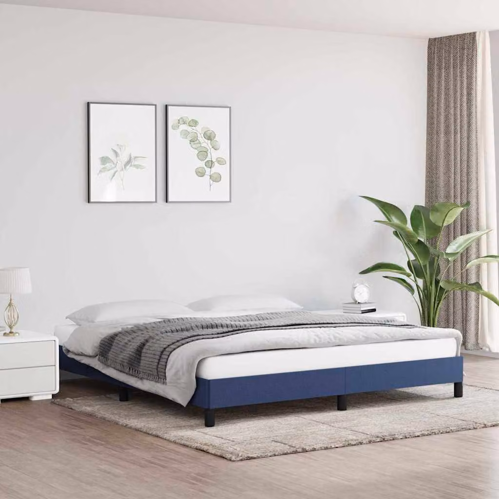 vidaXL Giroletto senza materasso in tessuto blu con doghe in legno L: 180 cm, P: 200 cm, H: 203 cm
