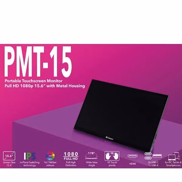 Monitor PC Verbatim 49592 da 15,6 pollici Full HD IPS Touch Screen Nero – 2