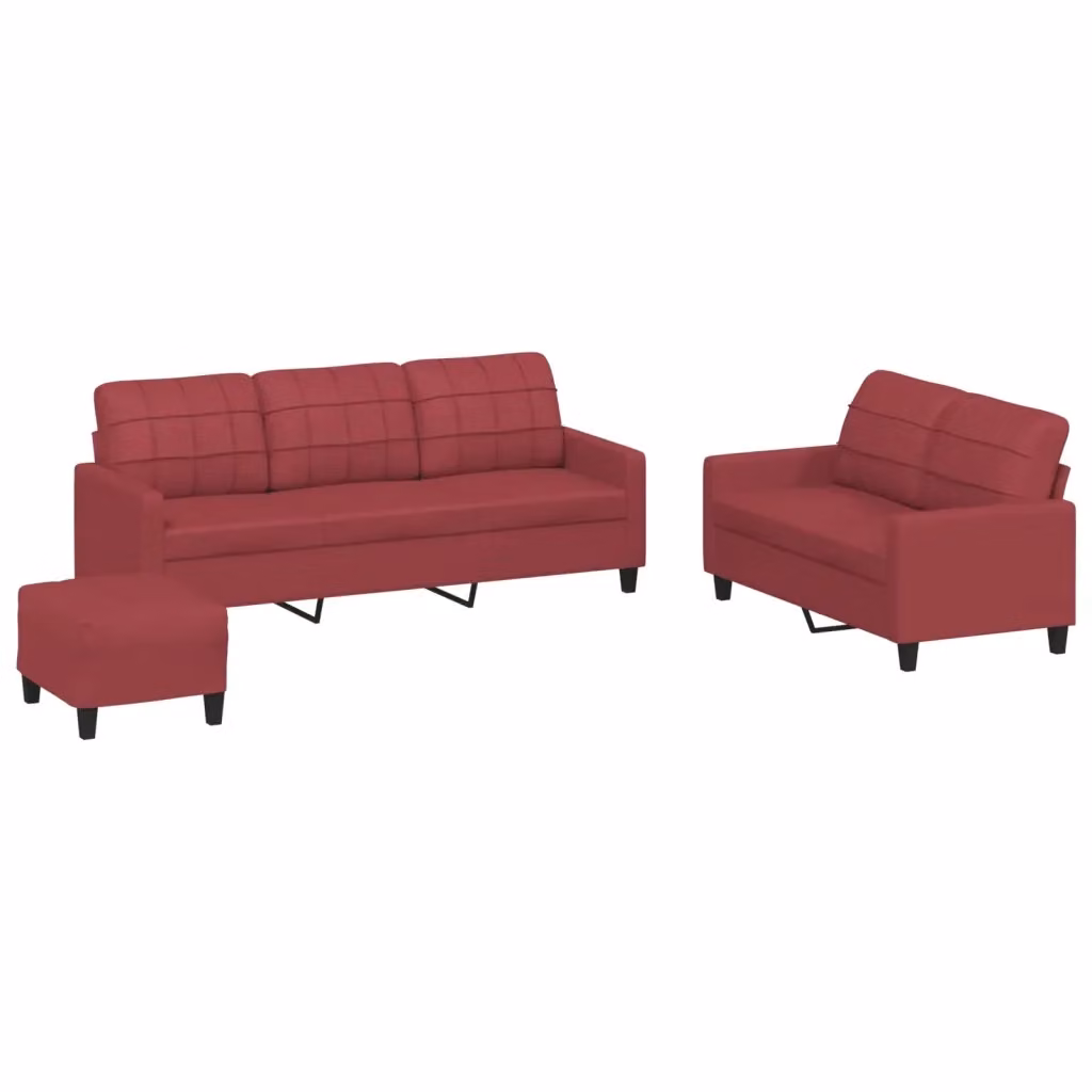 Set di divani moderno vidaXL in similpelle rosso con pouf e cuscini per soggiorno – 2