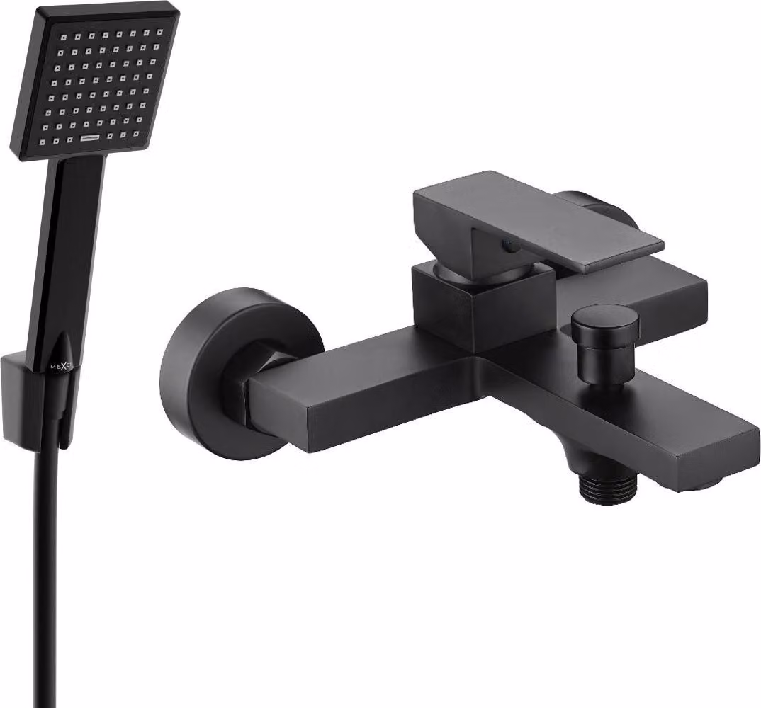Mexen Uno R45 miscelatore per vasca con set doccia, nero - 7143R45-70