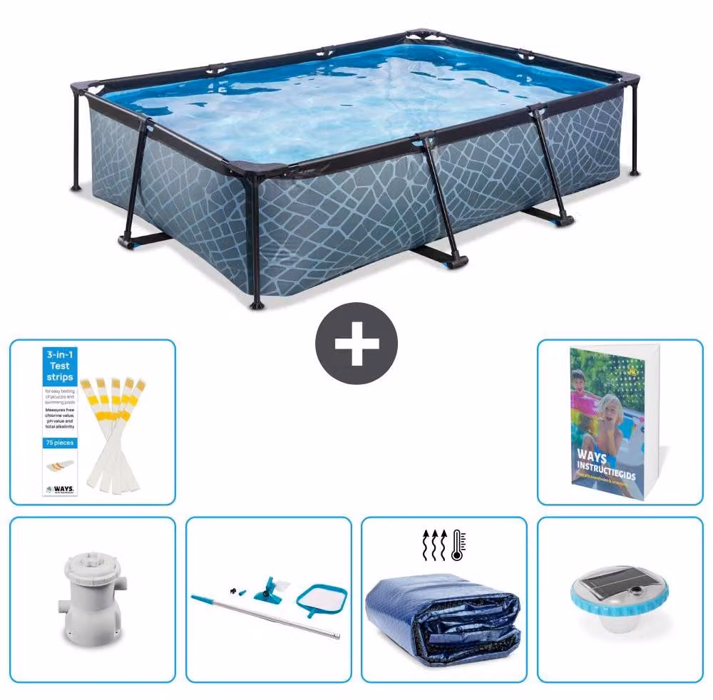 Piscina fuori terra rettangolare - aspetto pietra - 300x200x65 cm - composta da 5 elementi - modello S305