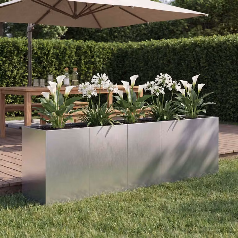 Vaso da giardino vidaXL in acciaio inox color argento L: 200 cm, P: 40 cm, H: 60 cm