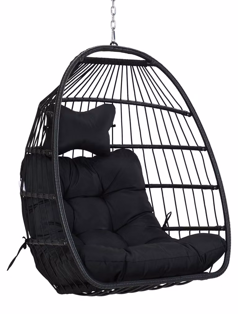 Sedia a dondolo sospesa con struttura standard - Cesto nero con cuscino - Lunghezza 110 cm - Struttura in metallo