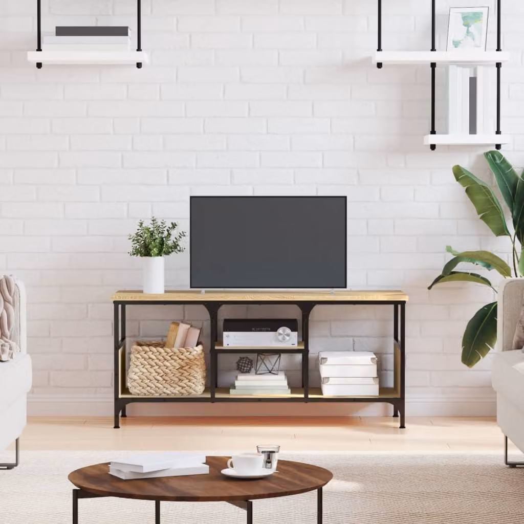 Mobile TV vidaXL in stile industriale, Rovere Sonoma e Ferro, L 100 cm x P 35 cm x H 45 cm