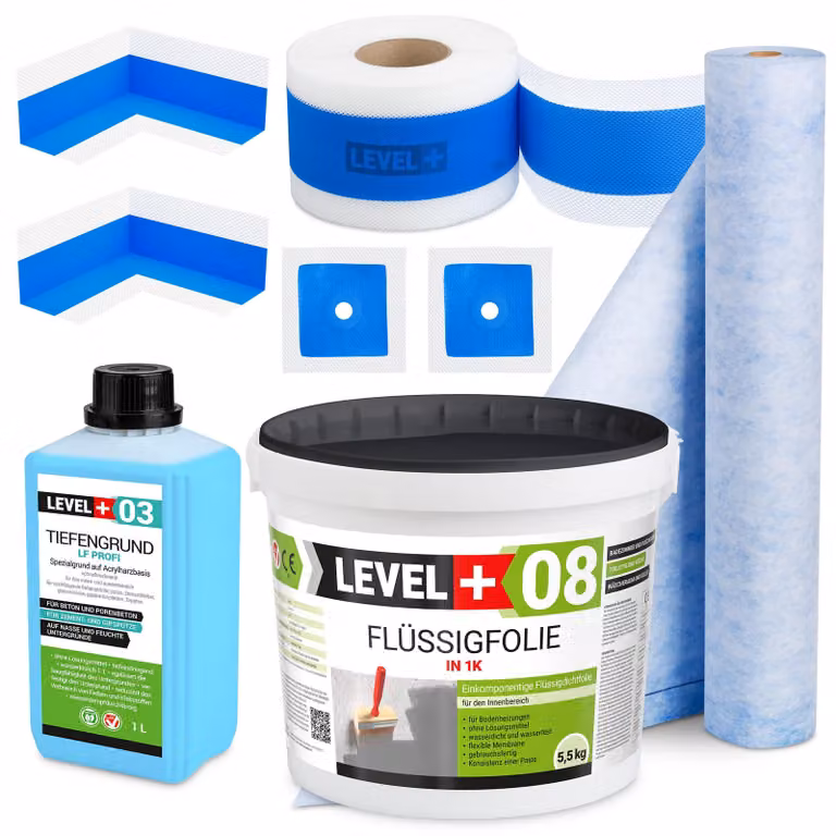 Kit di impermeabilizzazione Foglio liquido 5,5 kg Nastro sigillante 5mb Mat 1mb Primer 1l Doccia - LEVEL+ SET331