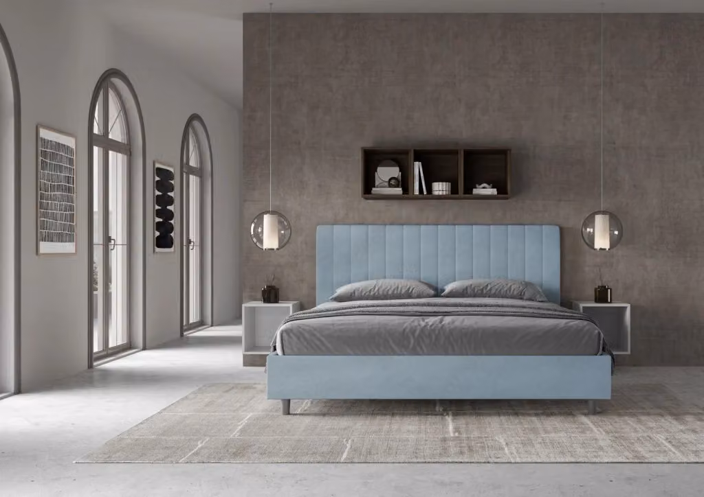 Letto matrimoniale king size BS COM con rete imbottita in microfibra azzurro L: 180 cm, P: 210 cm, H: 122 cm – 2