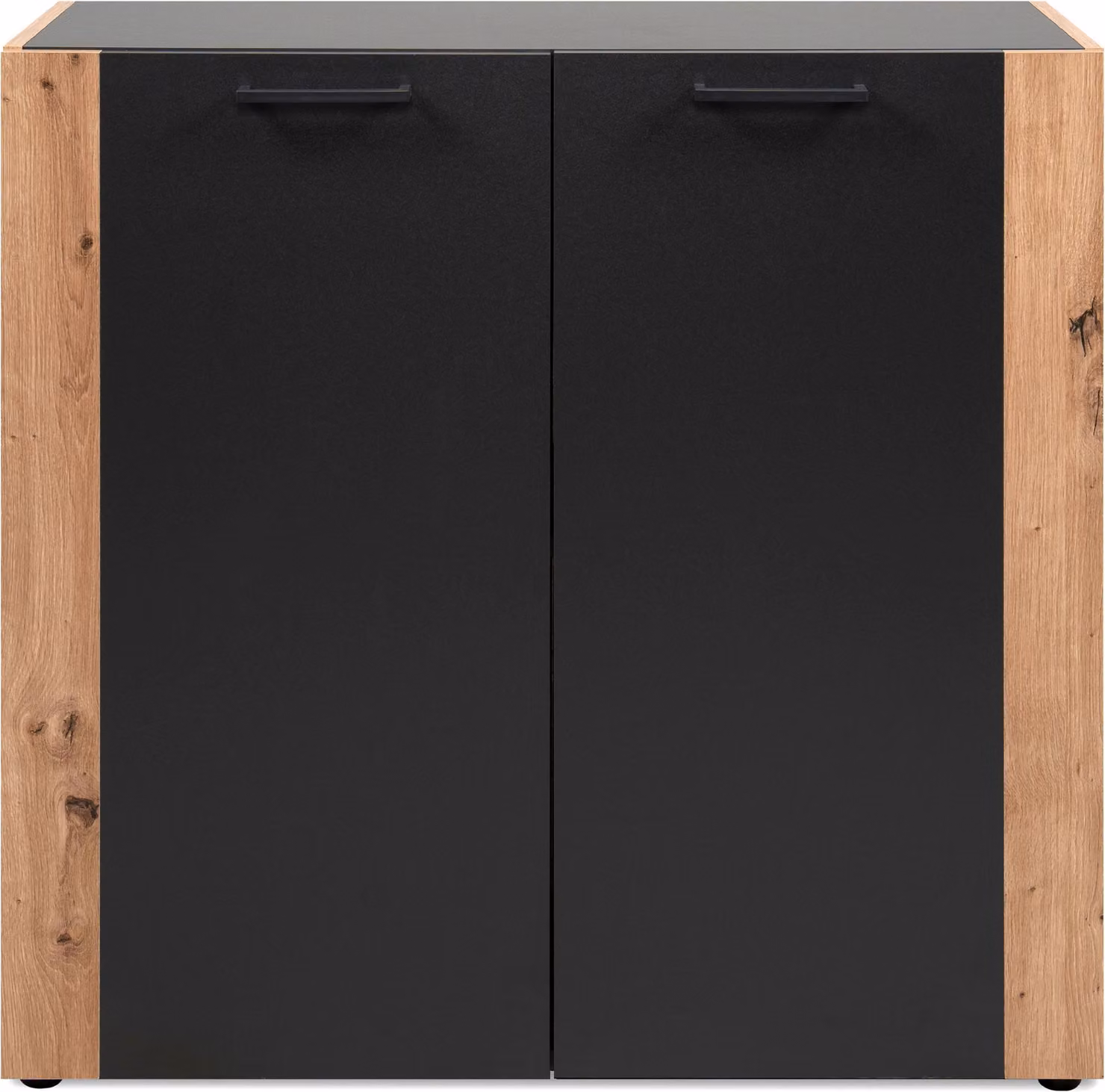 Calicosy - Comò 2 porte con piedi neri, decorazione grigio antracite e rovere artigianale L89 cm - LUMA