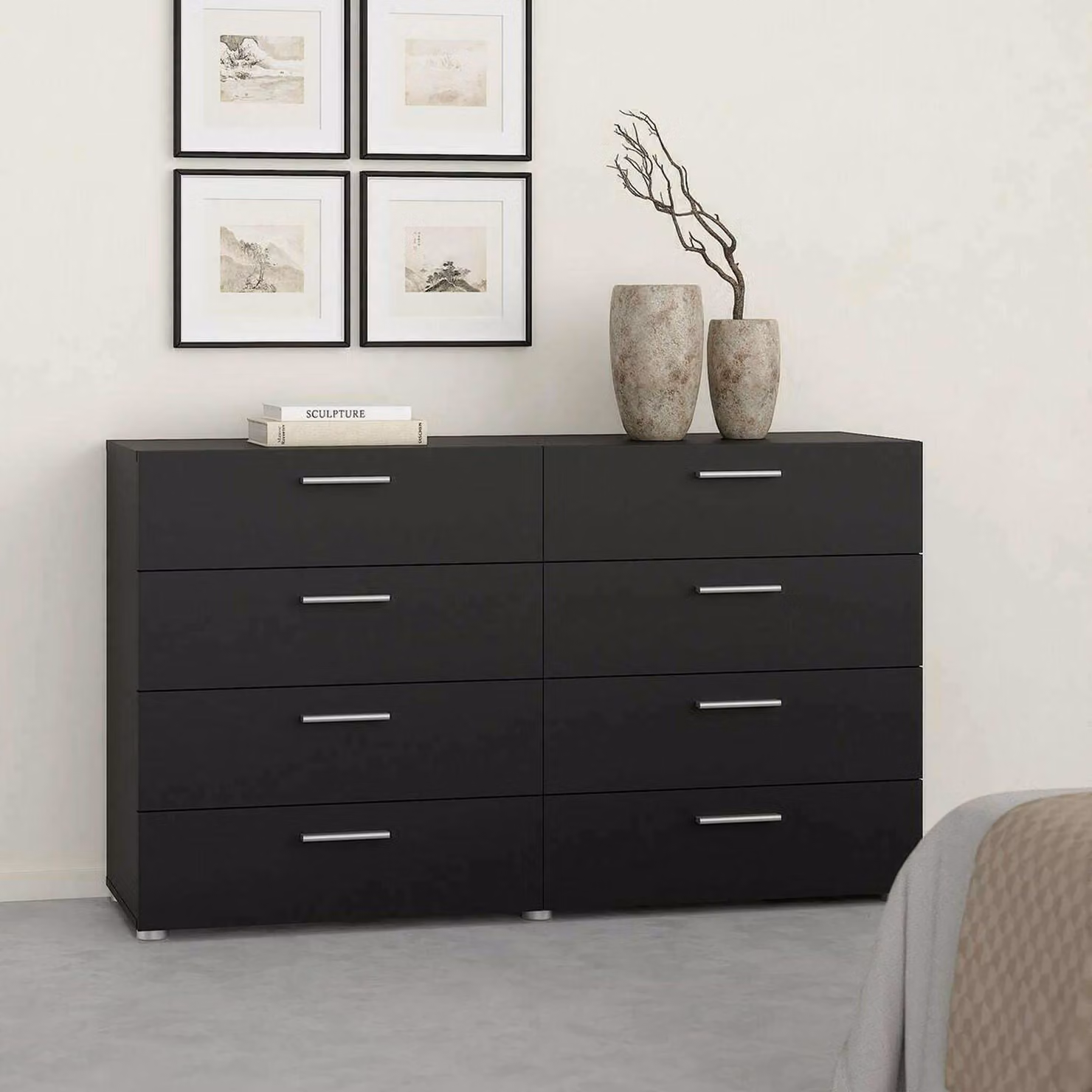 Dmora Credenza Phethai 40x140x81.7h cm Nero, 8 Cassetti Apertura Scorrevole