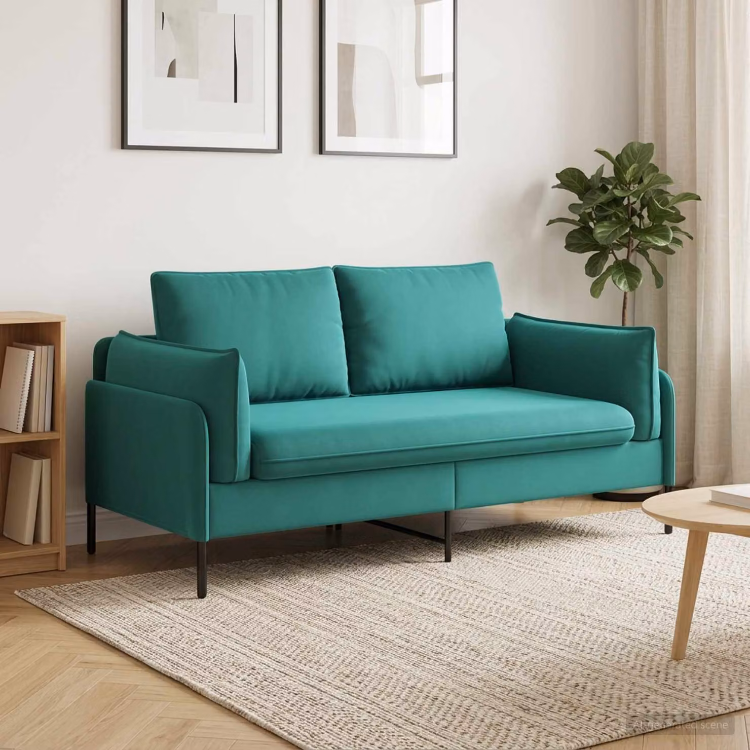 Divano a 2 posti vidaXL in velluto turchese con seduta in schiuma e coperture rimovibili L: 188 cm, P: 81 cm, H: 89 cm