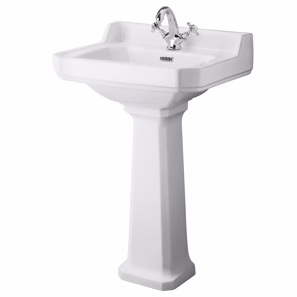 Lavabo Bagno con Colonna Quadrato Bianco 905x560mm - Design Classico - Facile installazione - Richmond