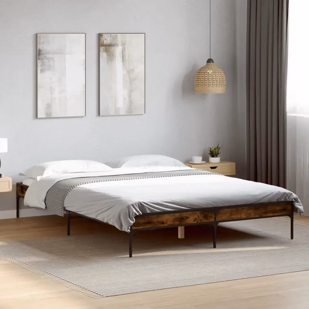 Letto matrimoniale Design In in legno e metallo Rovere Fumo L: 140 cm, P: 200 cm – 2