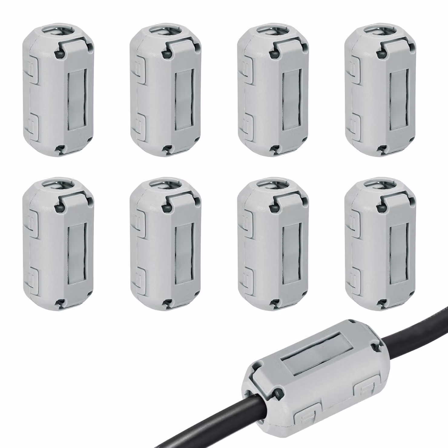 Set di 8 clip Ferrit, 9 mm, grigio, filtro di interferenze per cavi USB