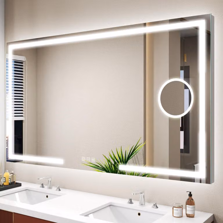 Specchio da bagno a LED, dimensioni 120x70 cm, ingrandimento 5x, con dimmer, grado di protezione IP44