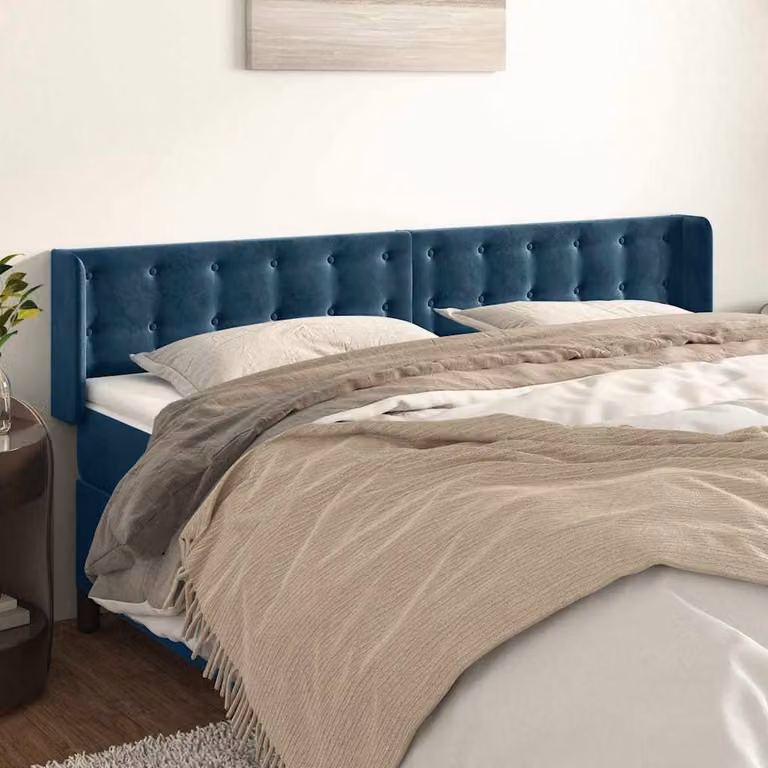 Testiera per letto vidaXL in velluto blu scuro con design classico L: 203 cm, P: 16 cm, H: 78-88 cm