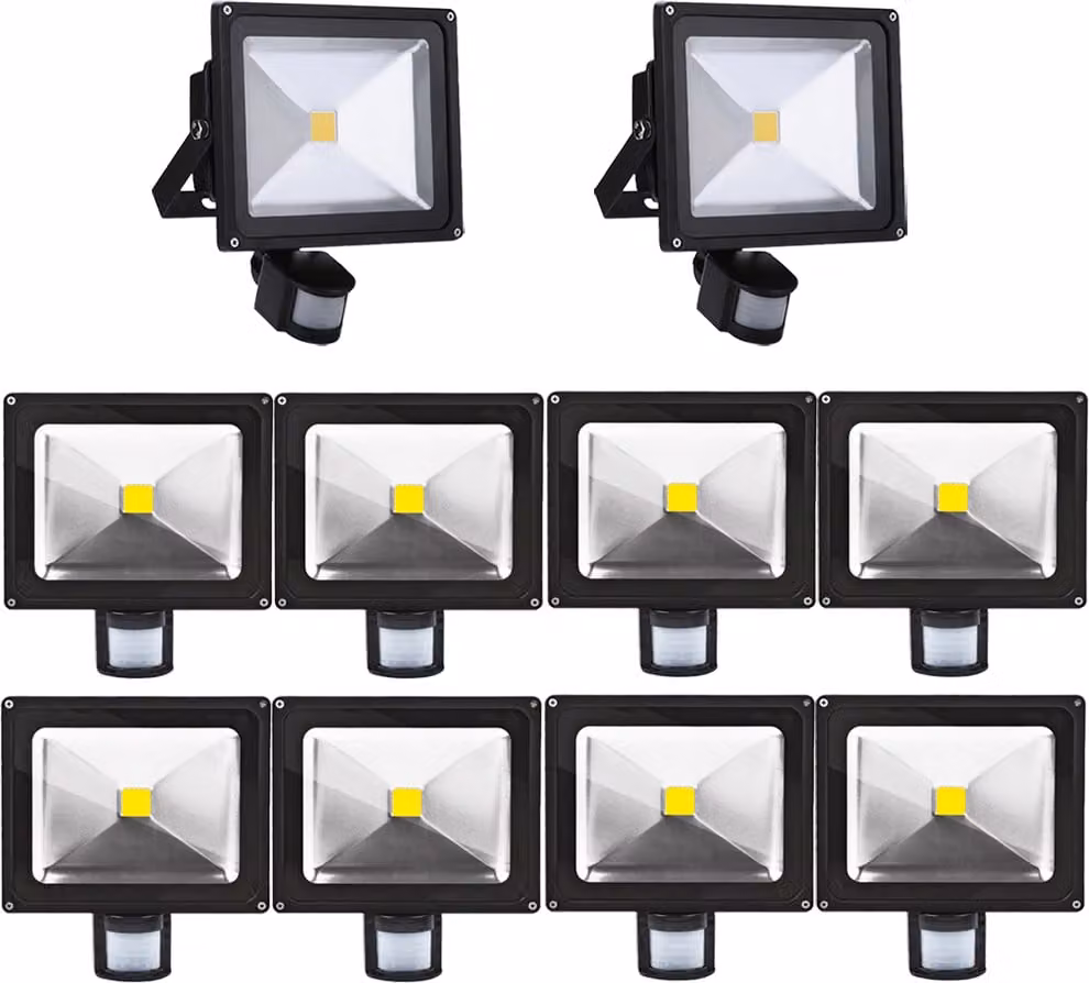 Greenmigo 10X Faretto LED da 30 W con sensore di movimento, luce bianca calda, illuminazione d'oggetti, faretto da esterno, faretto da parete, proiettore, lampada da giardino, IP65, 85 V-265 V