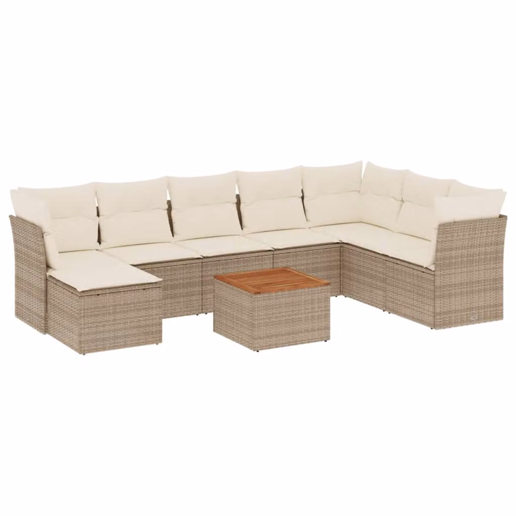 Set Divano da Giardino 9 pz con Cuscini Beige in Polyrattan