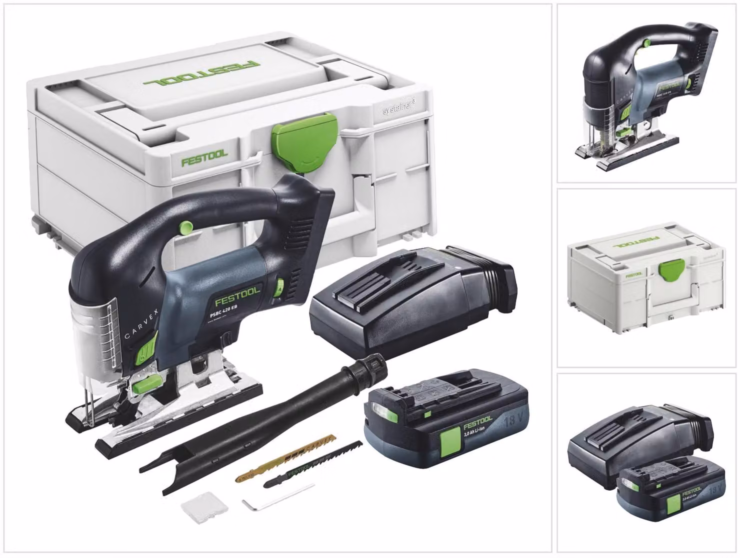 Festool CARVEX PSBC 420-Basic seghetto alternativo a pendolo a batteria 18 V 120 mm brushless + 1x batteria ricaricabile 3,0 Ah + caricabatterie + Systainer