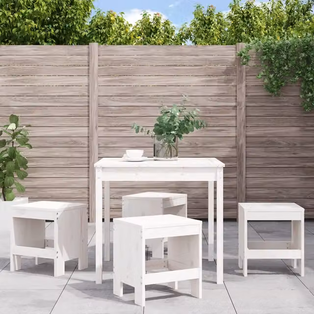Set da Pranzo per Giardino 5pz Bianco in Legno Massello di Pino 3157710
