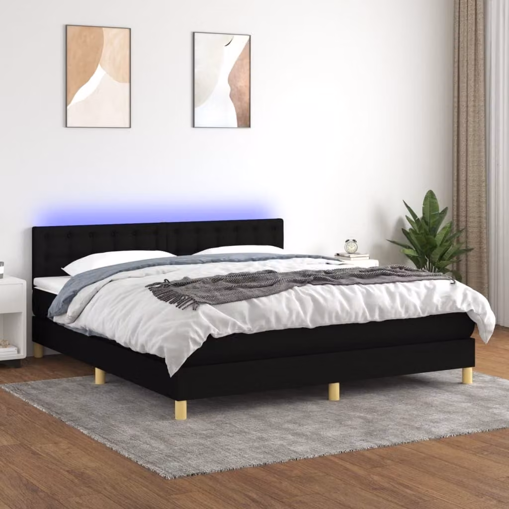 Maison Exclusive - Letto a Molle con Materasso e LED Nero 160x200 cm in Tessuto