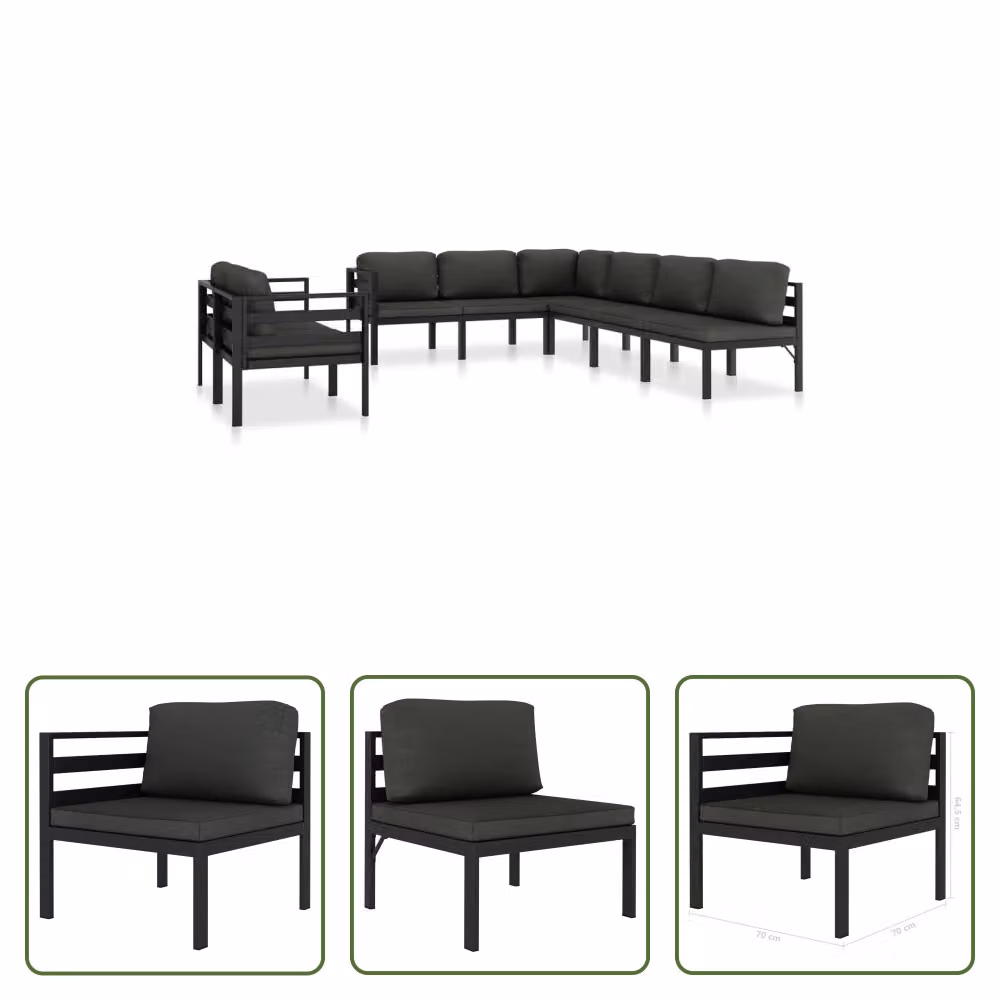 The Living Store Set salotto da giardino 8 pezzi con cuscini alluminio antracite