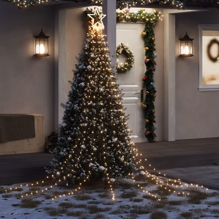 vidaXL Illuminazione per Albero di Natale con 320 LED Bianco Caldo, Lunghezza: 375 cm