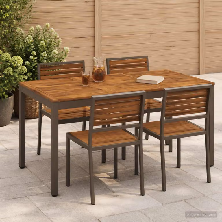 vidaXL Tavolo da giardino rettangolare in legno di acacia color marrone, L: 141 cm, P: 80,5 cm, H: 75 cm