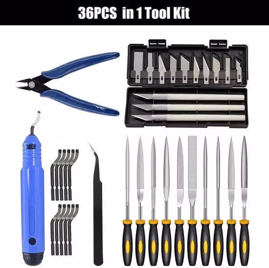 Set 36 pezzi con accessori per la stampa 3D, utensili e kit di pulizia, comprensivo di strumenti per la pulizia degli ugelli, pinze, pinzette, cacciaviti e strumenti per la lucidatura