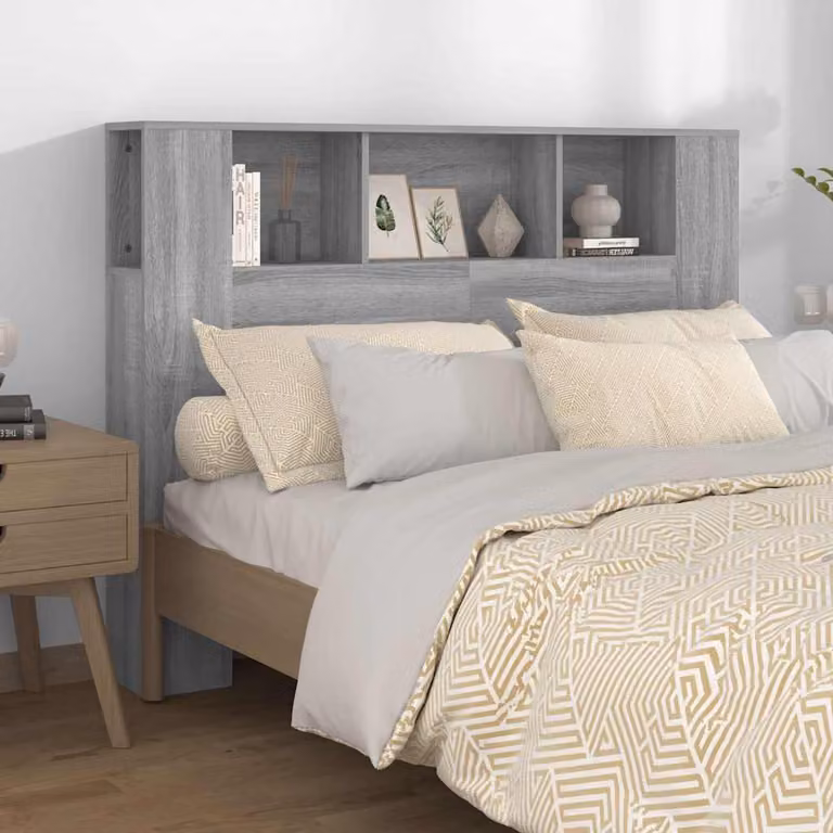 Testiera per letto con scomparti laterali vidaXL in legno Grigio Sonoma L 140 x P 18,5 x H 104,5 cm