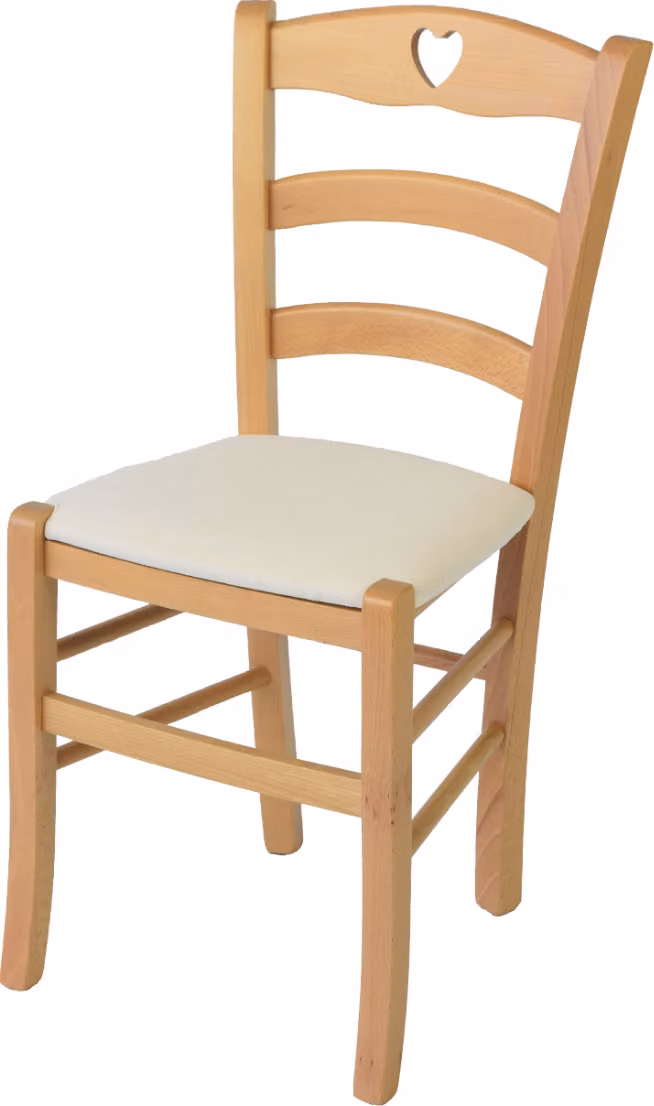 t m c s Tommychairs - Sedia CUORE per cucina e sala da pranzo, struttura robusta in legno di faggio laccato in colore naturale e sedile imbottito rivestito in tessuto in colore avorio