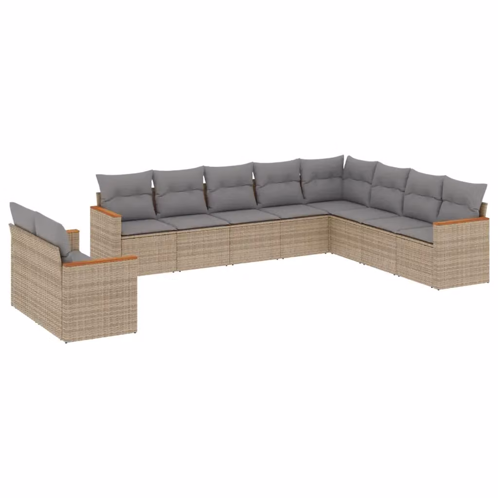 vidaXL Set Divano da Giardino a L 10 pz in Polyrattan con Cuscini Beige e Rivestimenti Rimovibili – 2