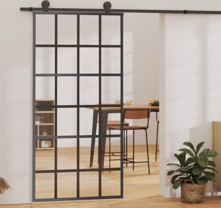 The Living Store porta scorrevole ESG in vetro e alluminio 102x205 cm nero