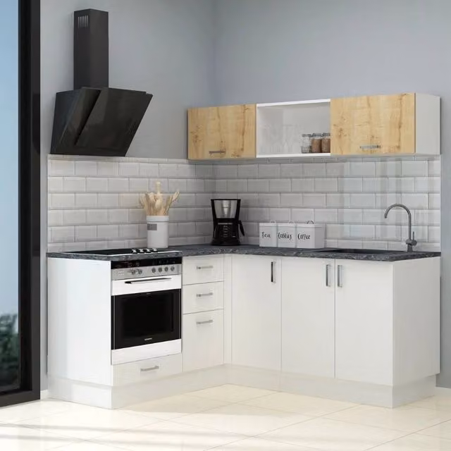 Cucina angolare moderna Cassino reversibile con elettrodomestici integrati colore bianco L/P/H: 180 x 160 cm