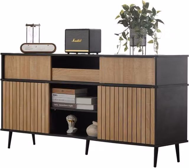 Cassettiera Chicfurn moderna con 4 ante scorrevoli, 1 cassetto e ripiani regolabili per soggiorno o camera da letto, L: 160 cm, P: 40 cm, H: 80 cm – 1