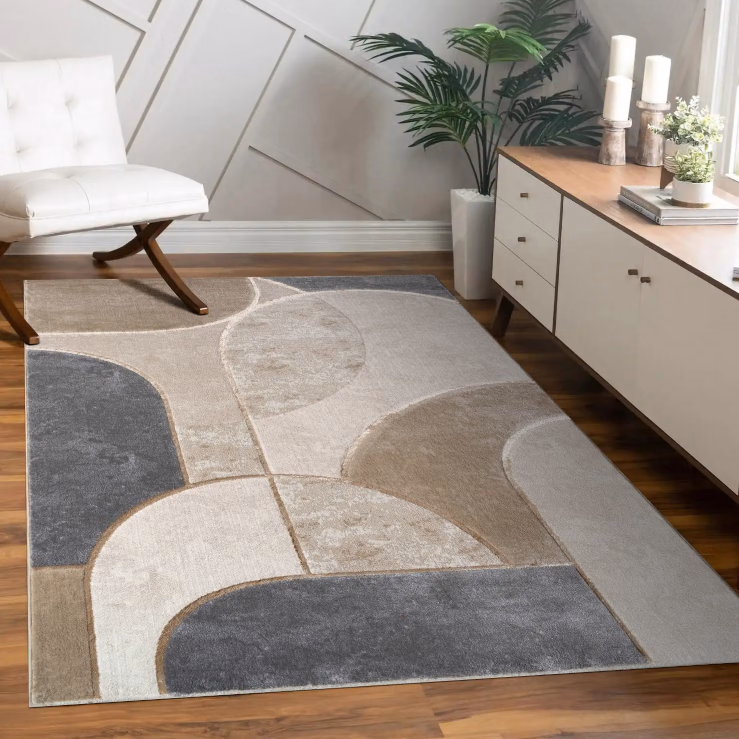 Tappeto Tiana grigio con effetto alto-basso, design geometrico moderno, L: 240 cm, P: 340 cm – 2