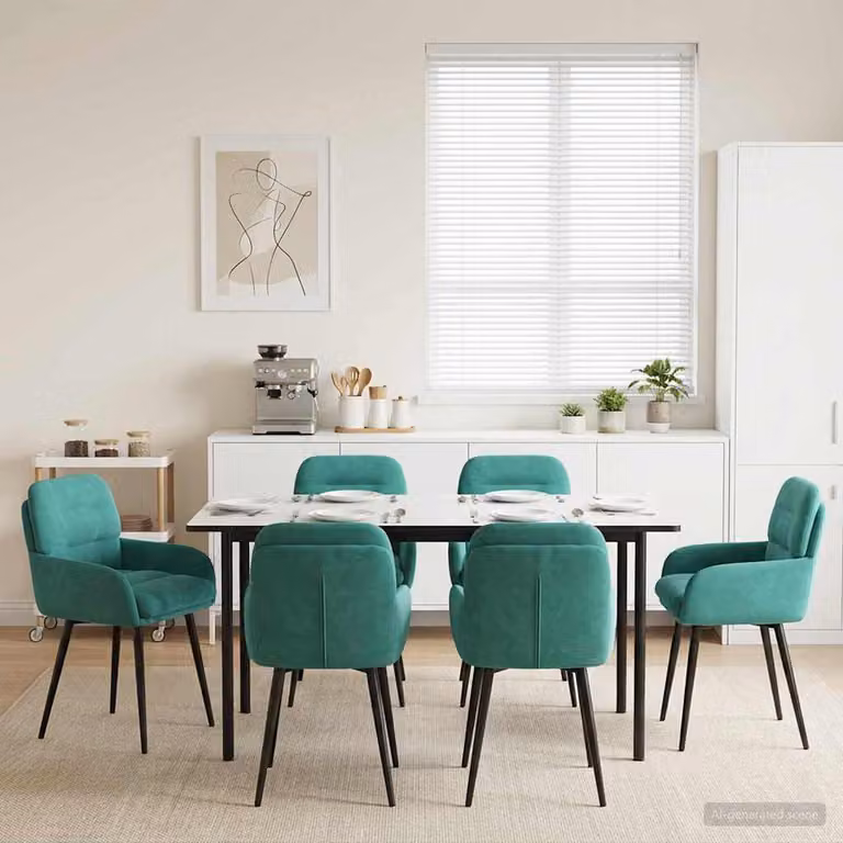 Set di 6 sedie da pranzo vidaXL in velluto turchese, L 59 cm x P 59,5 cm x H 90 cm
