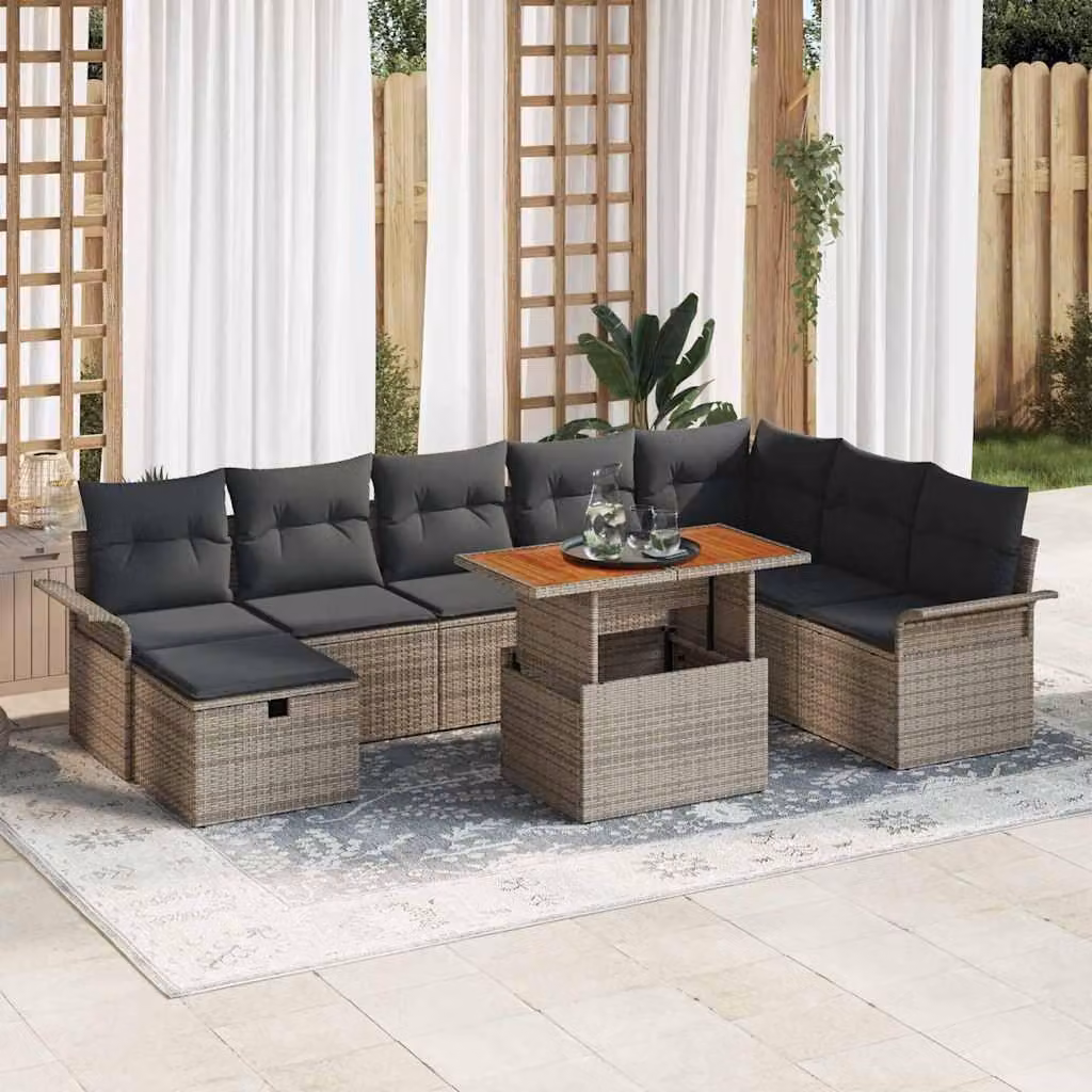 Maison Exclusive - Set da giardino con divano, 9 pezzi, grigio, rattan sintetico