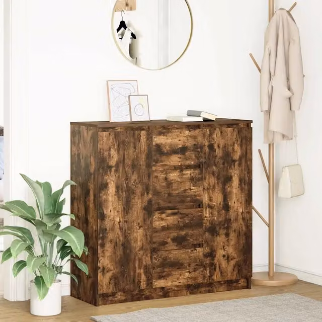 Credenza con Cassetti-Buffet-Armadio da cucina Rovere Fumo 100,5x35x98,5cm in Truciolato