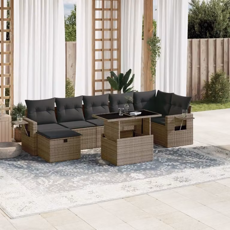 Maison Exclusive - Set da giardino 8 pezzi con cuscini grigio in polyrattan