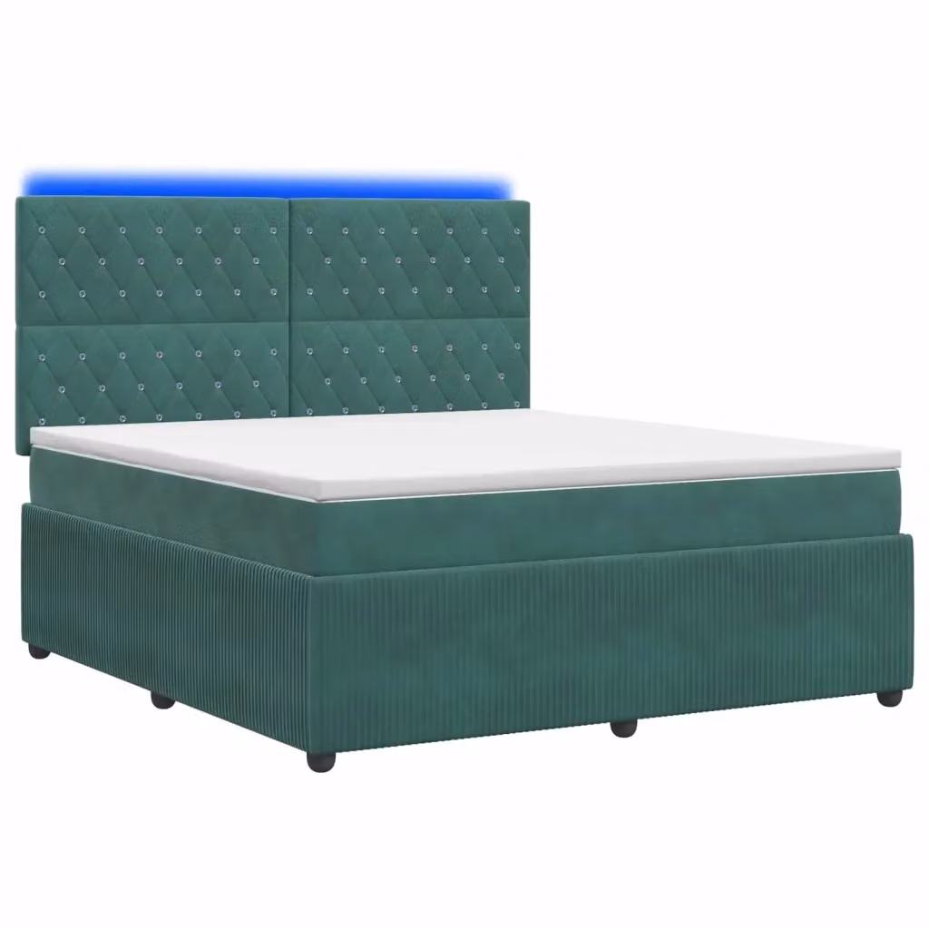 Letto Box Spring vidaXL in Velluto Verde con Materasso Ibrido e Illuminazione LED, L/P: 140 x 200 cm – 2