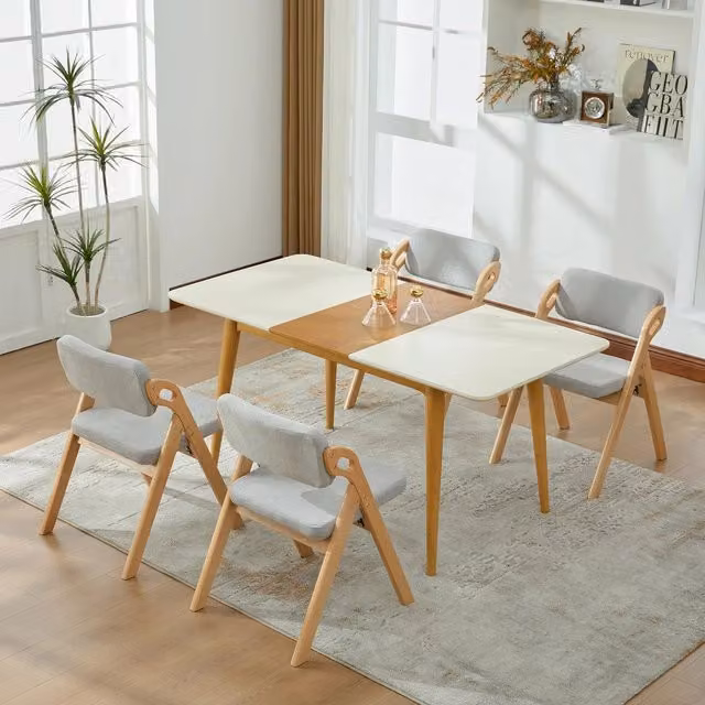 Set 4 sedie da pranzo ¨C Minimal ¨C grigio, legno massello, seduta imbottita, impilabili