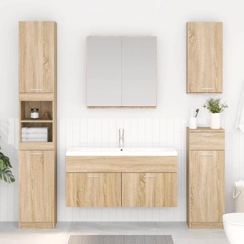 Armadio sottolavello vidaXL in legno Rovere Sonoma, colore marrone, con ante a battente e ripiani interni