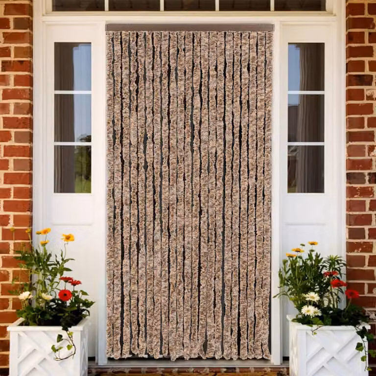 Tenda Antimosche vidaXL in Ciniglia Beige e Marrone Scuro, Termoisolante e Semitrasparente, L: 90 cm, H: 200 cm