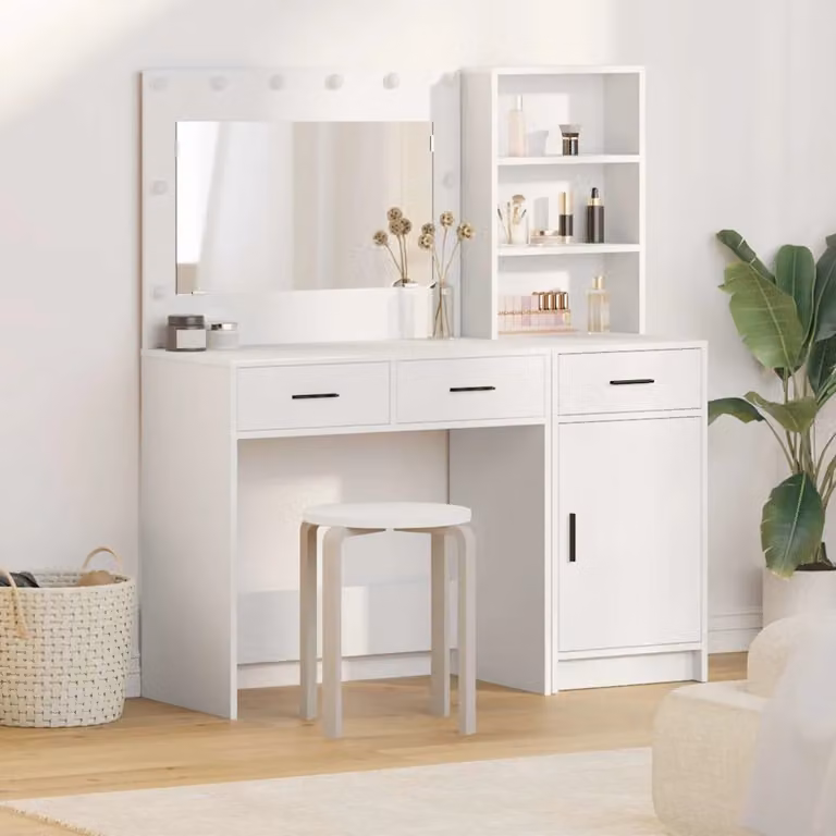 Set di 2 Tavoli da Trucco Hollywood con LED vidaXL, Bianco, L: 78,5 cm, P: 41 cm, H: 135 cm