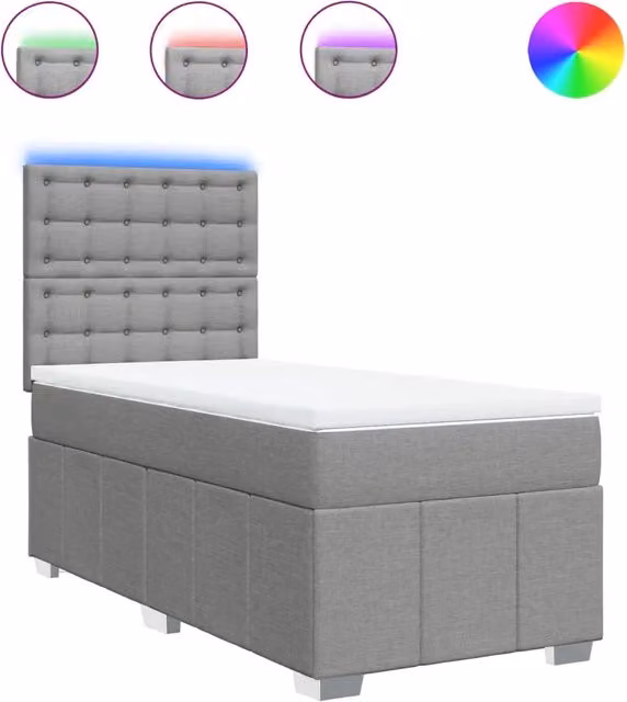 Letto singolo | Letto per adulti | Giroletto a Molle con Materasso Grigio Chiaro 90x200 cm Tessuto