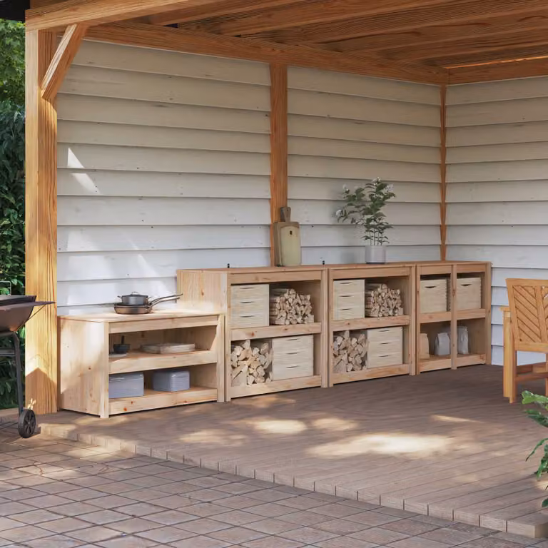 vidaXL Mobile da cucina da esterno MEPPEL 4 pezzi in legno Naturale L/P/H: 106 x 55 x 92 cm