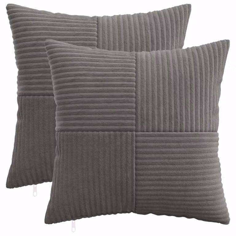 Set di 2 federe vidaXL ALMELO in velluto a coste grigio scuro, L 50 cm x P 50 cm