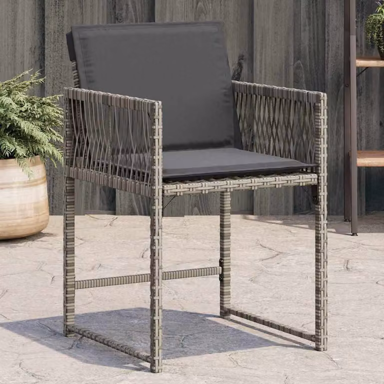 Set di 4 sedie da giardino vidaXL in polyrattan grigio con cuscini in tessuto resistente ai raggi UV