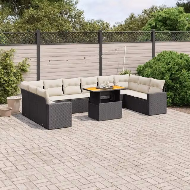 Set di divani da giardino VIDAXL a forma di U in polyrattan nero con 11 pezzi e cuscini inclusi – 1