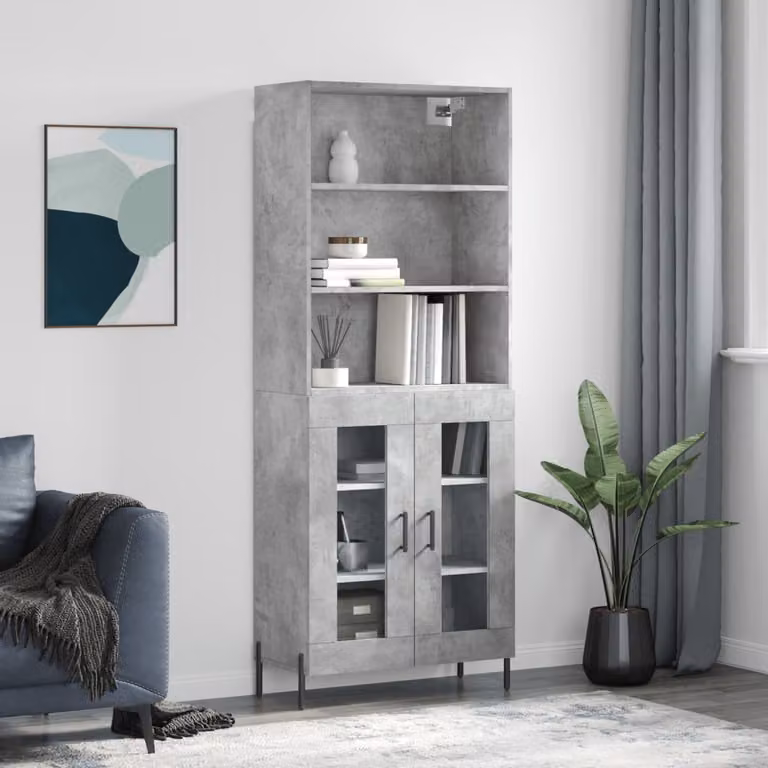 vidaXL Credenza Moderna Grigia con Ante in Vetro e Ripiani Interni, L/P/H: 69,5 x 34 x 180 cm